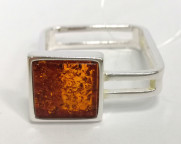 Кольцо 506-1, Серебро 925, Серебрение, Янтарь-Коньячный