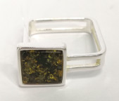 Кольцо 506-1, Серебро 925, Серебрение, Янтарь-Зеленый