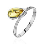 Кольцо 004-1, Серебро 925, Родирование, Янтарь-Лимонный