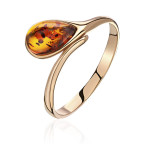 Кольцо 004-1, Серебро 925, Позолота, Янтарь-Коньячный