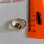 Кольцо 004-1, Серебро 925, Позолота, Янтарь-Зеленый