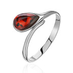 Кольцо 004-1, Серебро 925, Серебрение, Янтарь-Вишневый