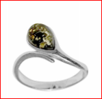 Кольцо 004-1, Серебро 925, Серебрение, Янтарь-Зеленый