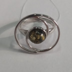 Кольцо 006-1, Серебро 925, Родирование, Янтарь-Зеленый