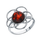 Кольцо 007-1, Серебро 925, Родирование, Янтарь-Вишневый