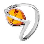 Кольцо 008-1, Серебро 925, Родирование, Янтарь-Коньячный