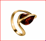 Кольцо 008-1, Серебро 925, Позолота, Янтарь-Вишневый