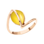 Кольцо 008-1, Серебро 925, Позолота, Янтарь-Медовый