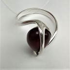 Кольцо 008-1, Серебро 925, Серебрение, Янтарь-Вишневый