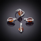 Кольцо 008-1, Серебро 925, Серебрение, Янтарь-Коньячный