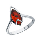 Кольцо 009-1, Серебро 925, Серебрение, Янтарь-Вишневый
