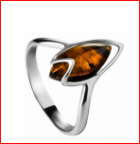 Кольцо 009-1, Серебро 925, Серебрение, Янтарь-Коньячный
