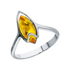 Кольцо 009-1, Серебро 925, Серебрение, Янтарь-Лимонный