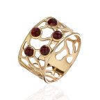 Кольцо 011-1, Серебро 925, Позолота, Янтарь-Вишневый