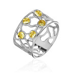 Кольцо 011-1, Серебро 925, Серебрение, Янтарь-Лимонный