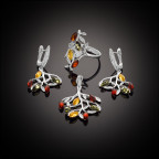 Кольцо 019-1, Серебро 925, Родирование, Янтарь-Микс