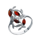 Кольцо 019-1, Серебро 925, Родирование, Янтарь-Коньячный