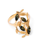 Кольцо 019-1, Серебро 925, Позолота, Янтарь-Зеленый