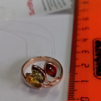 Кольцо 020-1, Серебро 925, Позолота, Янтарь-Микс