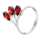 Кольцо 020-1, Серебро 925, Серебрение, Янтарь-Вишневый