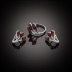 Кольцо 020-1, Серебро 925, Серебрение, Янтарь-Вишневый