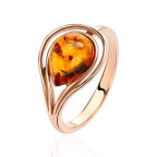 Кольцо 042-1, Серебро 925, Позолота, Янтарь-Коньячный