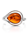 Кольцо 042-1, Серебро 925, Серебрение, Янтарь-Коньячный