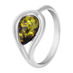 Кольцо 042-1, Серебро 925, Серебрение, Янтарь-Зеленый