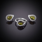 Кольцо 042-1, Серебро 925, Серебрение, Янтарь-Зеленый