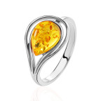 Кольцо 042-1, Серебро 925, Серебрение, Янтарь-Лимонный