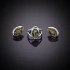 Кольцо 044-1, Серебро 925, Родирование, Янтарь-Зеленый