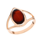 Кольцо 044-1, Серебро 925, Позолота, Янтарь-Вишневый