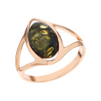 Кольцо 044-1, Серебро 925, Позолота, Янтарь-Зеленый