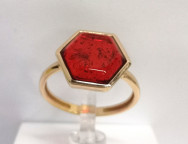 Кольцо 356-3, Серебро 925, Позолота, Янтарь-Красный