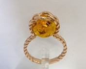 Кольцо 338-1, Серебро 925, Позолота, Янтарь-Лимонный