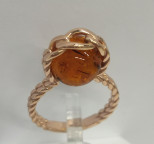 Кольцо 338-1, Серебро 925, Позолота, Янтарь-Коньячный