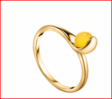 Кольцо 047-1, Серебро 925, Позолота, Янтарь-Матовый