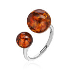 Кольцо 292-1, Серебро 925, Серебрение, Янтарь-Коньячный