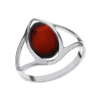 Кольцо 044-1, Серебро 925, Серебрение, Янтарь-Вишневый