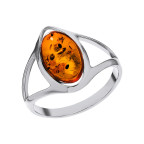 Кольцо 044-1, Серебро 925, Серебрение, Янтарь-Коньячный
