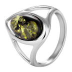 Кольцо 044-1, Серебро 925, Серебрение, Янтарь-Зеленый