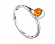 Кольцо 047-1, Серебро 925, Серебрение, Янтарь-Коньячный
