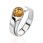 Кольцо 049-1, Серебро 925, Родирование, Янтарь-Лимонный