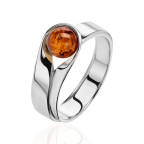 Кольцо 049-1, Серебро 925, Серебрение, Янтарь-Коньячный