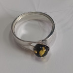 Кольцо 049-1, Серебро 925, Серебрение, Янтарь-Зеленый