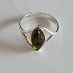 Кольцо 050-1, Серебро 925, Серебрение, Янтарь-Зеленый