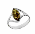 Кольцо 050-1, Серебро 925, Серебрение, Янтарь-Зеленый