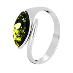 Кольцо 051-1, Серебро 925, Родирование, Янтарь-Зеленый