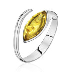 Кольцо 051-1, Серебро 925, Родирование, Янтарь-Лимонный