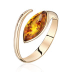 Кольцо 051-1, Серебро 925, Позолота, Янтарь-Коньячный